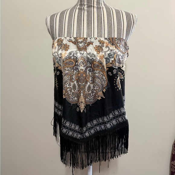 Daytrip Bandana Scarf Fringe Paisley Top Tie Elastic Back Large The Buckle - Picture 1 of 6